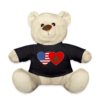 USA Morocco Flag Heart - Teddy Bear - black - Front