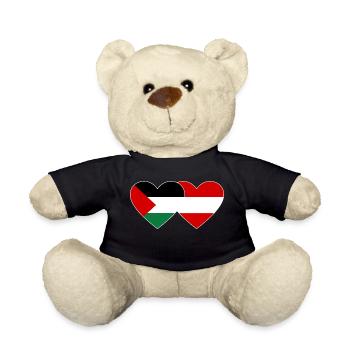 Palestine Austria Flag Heart - Teddy Bear - black - Front