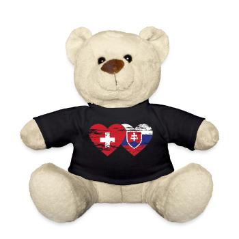 Schweiz Slowakei Flagge Herz used - Teddy - Schwarz - Vorne