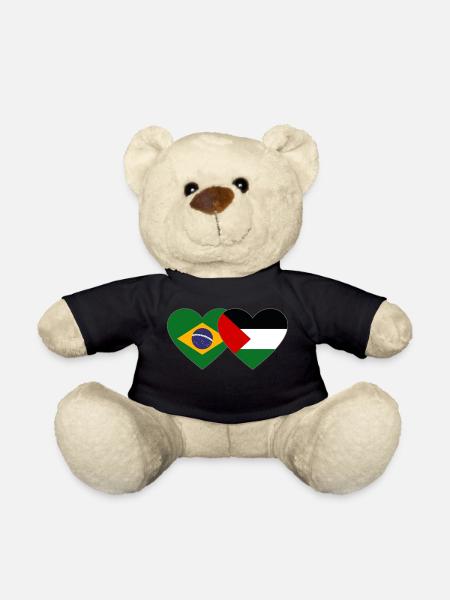 Brésil Palestine drapeau coeur - Nounours - noir