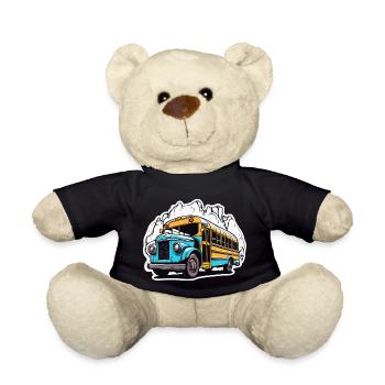 Bus / school bus / yellow / comic / old school - Teddy Bear - black - Front