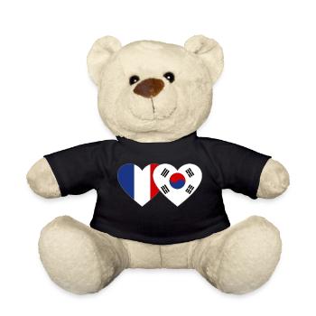 France Corée du Sud Drapeau Coeur - Nounours - noir - Devant