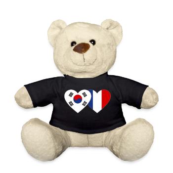 Corée du Sud France Drapeau Coeur - Nounours - noir - Devant
