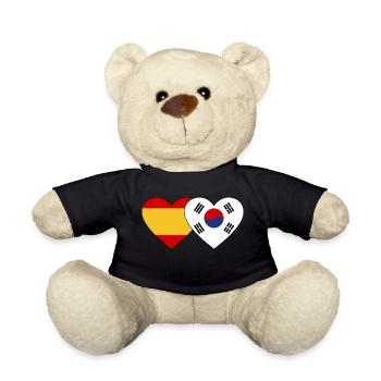 Spain, South Korea, Flag, Heart - Teddy Bear - black - Front