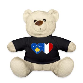 Kosovo France Drapeau Coeur - Nounours - noir - Devant