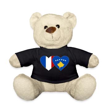 France Kosovo Drapeau Coeur - Nounours - noir - Devant
