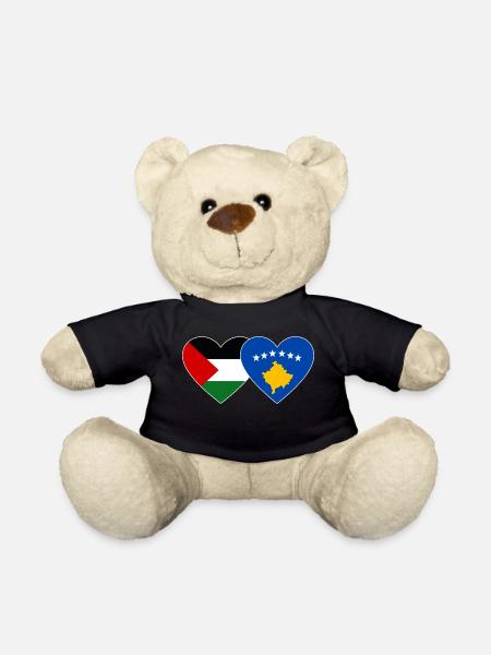 Palestine Kosovo Flag Heart - Teddy Bear - black