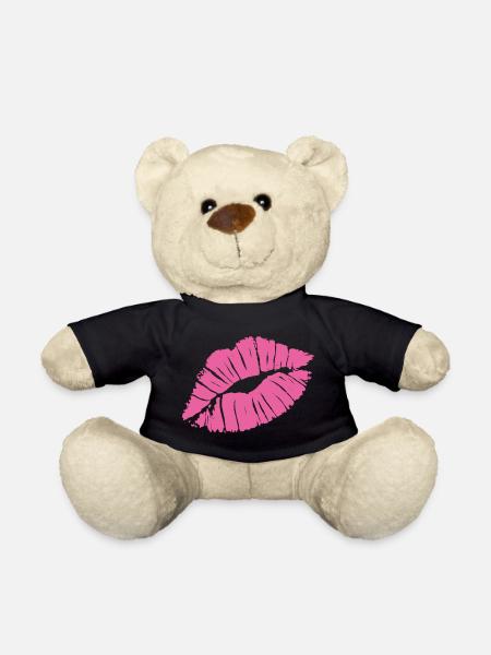 Smooch Rouge à lèvres rose Kiss Mark Love déclaration Tee - Nounours - noir