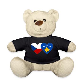 Czech Republic Kosovo Flag Heart - Teddy Bear - black - Front