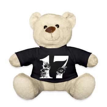Number 17 Black Floral -17th Birthday Floral - Teddy Bear - black - Front