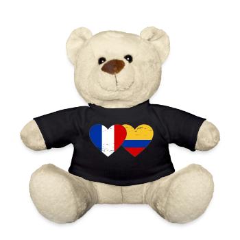 France Colombia Flag Heart Used - Teddy Bear - black - Front
