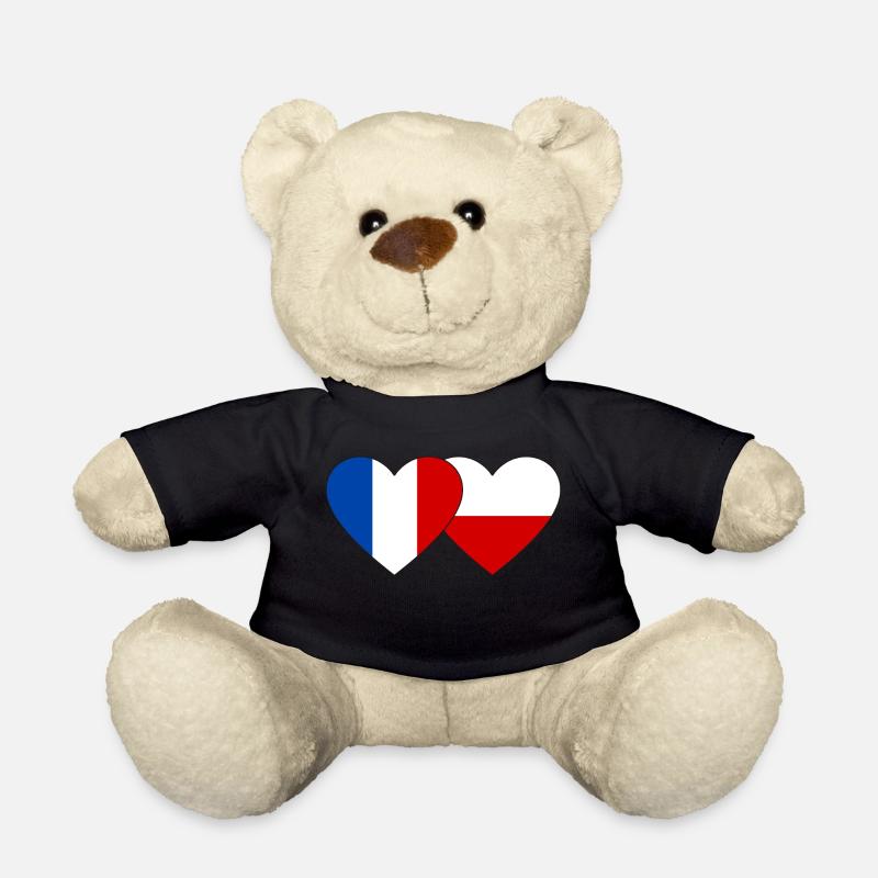 France Pologne Drapeau Coeur - Nounours - noir