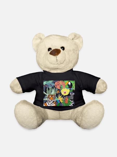 Dschungelbild Tiger Tukan und Zebra - Teddy - Schwarz