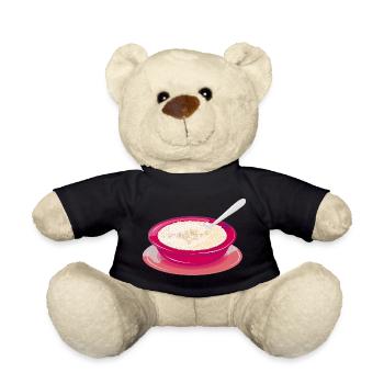 Milchreis in knalligem Teller – Süßes Genussmotiv - Teddy - Schwarz - Vorne