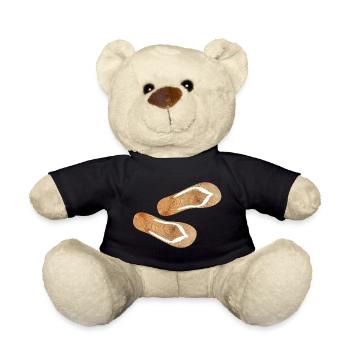 Flip Flops Wooden Slippers Holiday Nature Fun Summer - Teddy Bear - black - Front