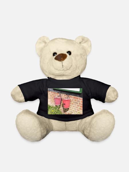 Weathered Pink Garden Buckets - Teddy Bear - black
