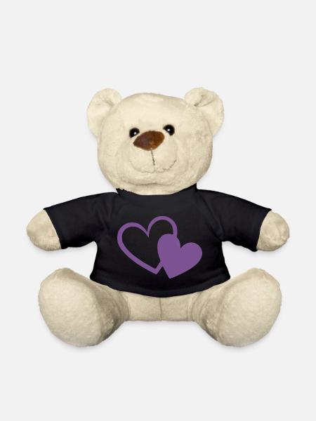 violettes Herz zwei violette Herzen Geschenk  - Teddy - Schwarz