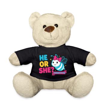 Gender Reveal He Or She Cousin To Bee Baby Shower - Teddy Bear - black - Front