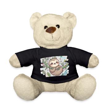 Niedliches Faultier auf Ast mit Blumen - Teddy - Schwarz - Vorne
