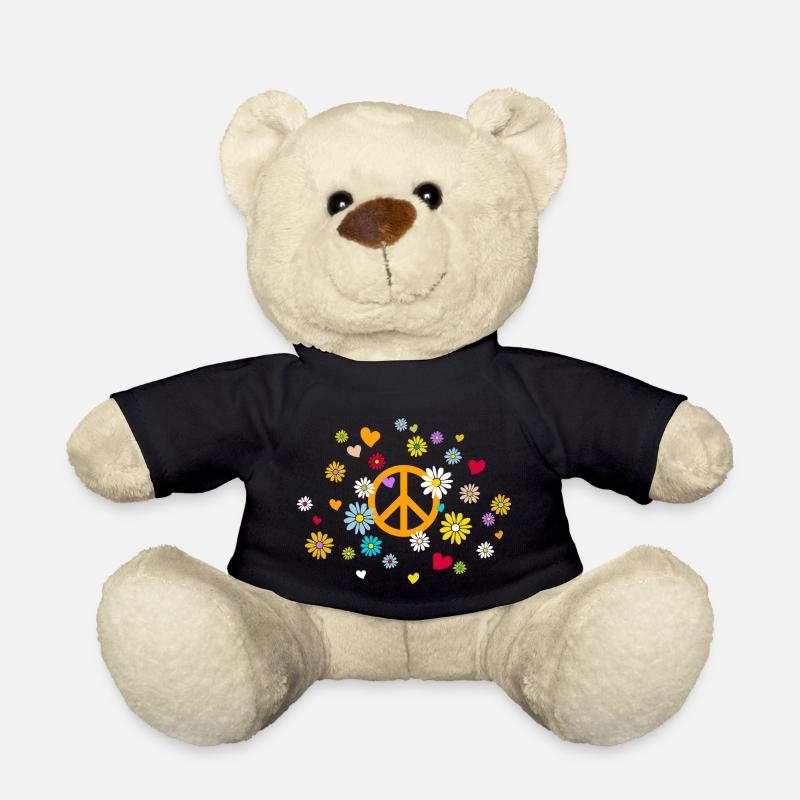 Peace-Zeichen Blumen Herz Blumenkind Valentinstag - Teddy - Schwarz