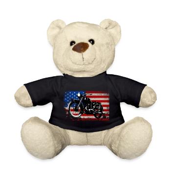 USA Flagge altes Motorrad Geschenkidee Biker Stolz - Teddy - Schwarz - Vorne