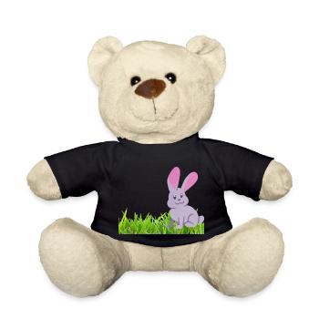 Kaninchen auf Gras - Teddy - Schwarz - Vorne