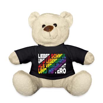 Lieber Schwul Und Lebensfroh - Lustiger Gay Spruch - Teddy - Schwarz - Vorne
