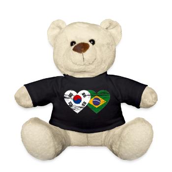 South Korea Brazil Flag Heart Used - Teddy Bear - black - Front