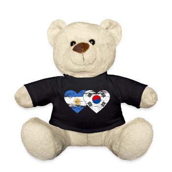 Argentina South Korea Flag Heart Used - Teddy Bear - black - Front