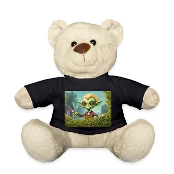 cute little green retro vintage alien detective - Teddy Bear - black - Front