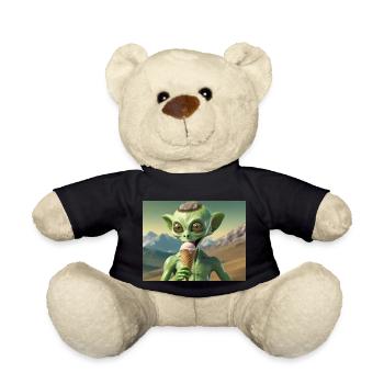 Grauer Außerirdischer auf der Mondoberfläche – Eis essen - Teddy - Schwarz - Vorne