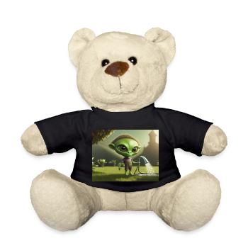 cute little green retro vintage alien everyday - Teddy Bear - black - Front