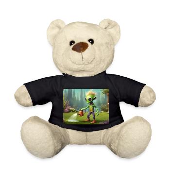 cute little green retro vintage alien everyday - Teddy Bear - black - Front