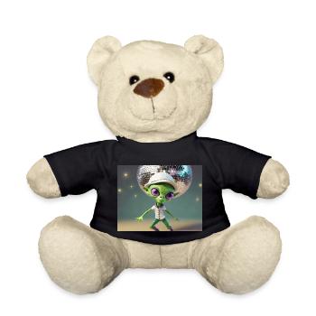 cute little green retro vintage alien everyday - Teddy Bear - black - Front