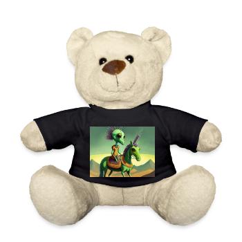 cute little green retro alien riding a horse - Teddy Bear - black - Front
