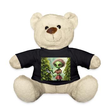 mignon petit vert rétro extraterrestre jardin de travail - Nounours - noir - Devant