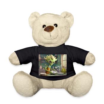 cute little green retro vintage alien everyday - Teddy Bear - black - Front