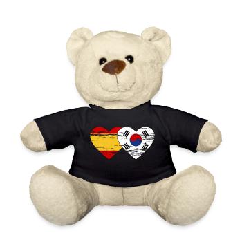 Spain, South Korea, flag, heart used - Teddy Bear - black - Front