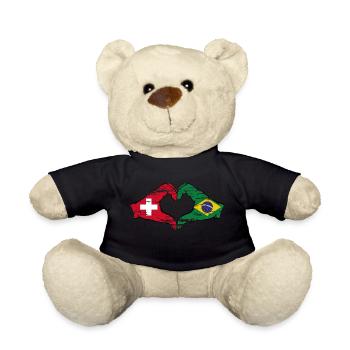 Suisse Brésil drapeau coeur forme avec la main utilisée - Nounours - noir - Devant