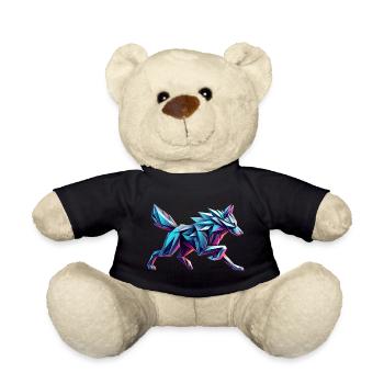 Wolf Origami 3D Geometrisches Neon - Teddy - Schwarz - Vorne