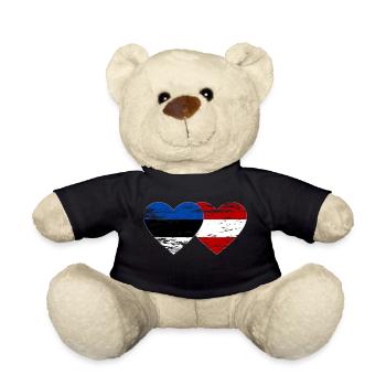 Estonia Austria Flag Heart Used - Teddy Bear - black - Front