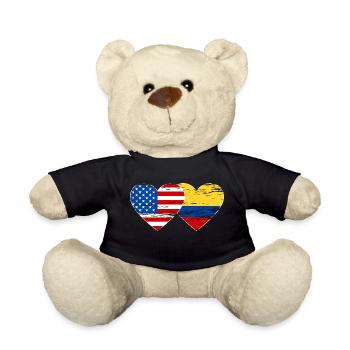 USA Colombia Flag Heart Used - Teddy Bear - black - Front