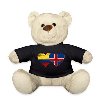 Colombia Iceland flag heart used - Teddy Bear - black - Front