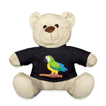 Parrot colorful macaw bird on branch - Teddy Bear - black - Front