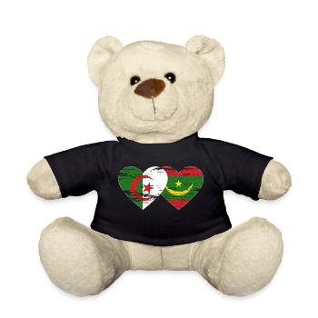 Algeria Mauritania Flag Heart used - Teddy Bear - black - Front