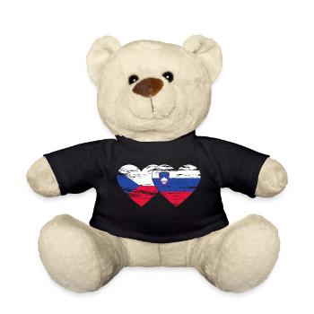 Czech Republic Slovenia flag heart used - Teddy Bear - black - Front