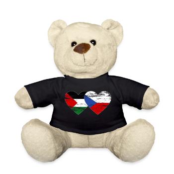 Palestine Czech Republic flag heart used - Teddy Bear - black - Front