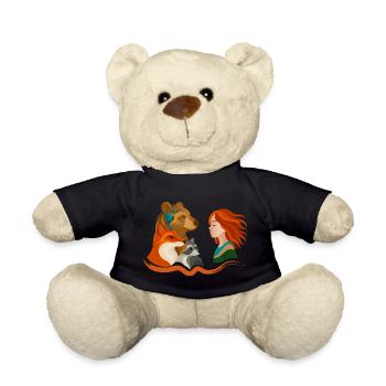Mädchen mit roten Haaren und Waldtieren - Teddy - Schwarz - Vorne