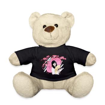 Japanischer Damen-Design mit Regenschirm - Teddy - Schwarz - Vorne
