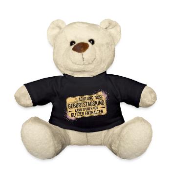 Achtung Geburtstagskind Glitzerwarnung - Teddy - Schwarz - Vorne
